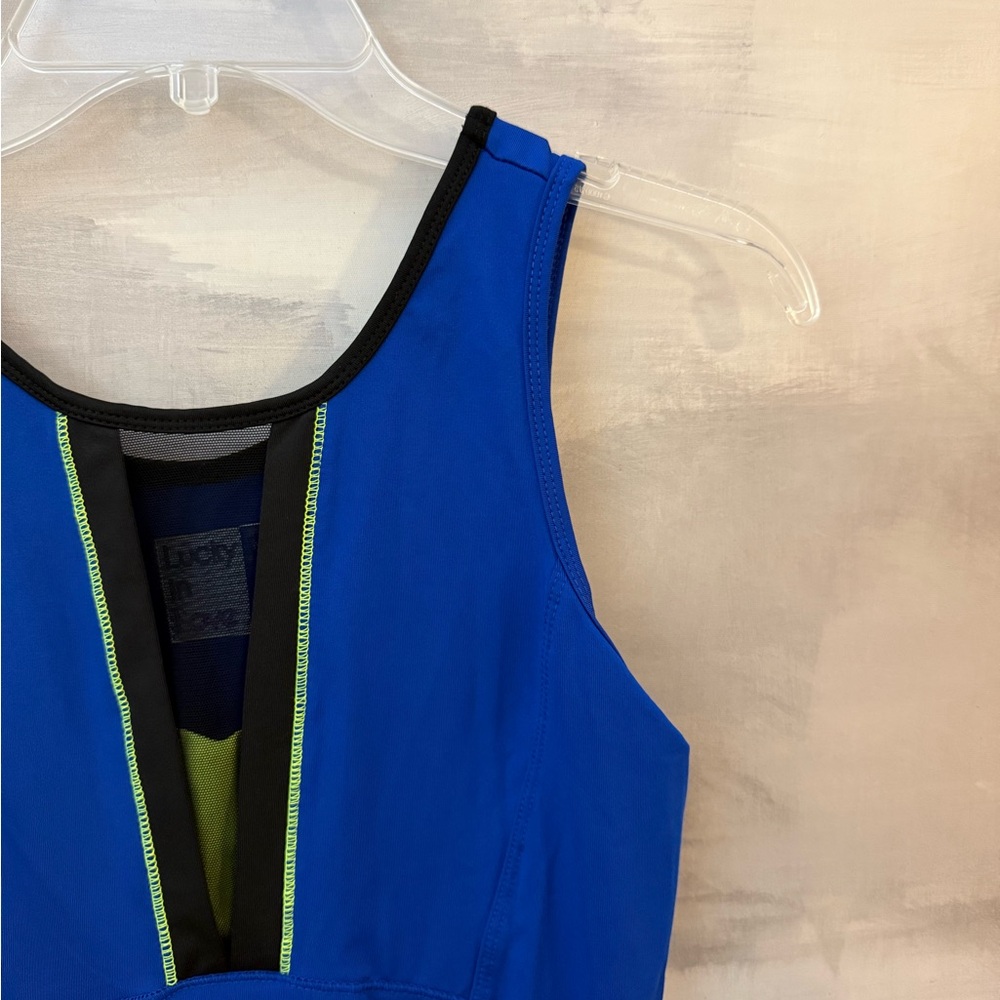 Lucky in Love Sleeveless Women's Royal Blue Athletic Tennis Tank Top - Picture 2 of 6